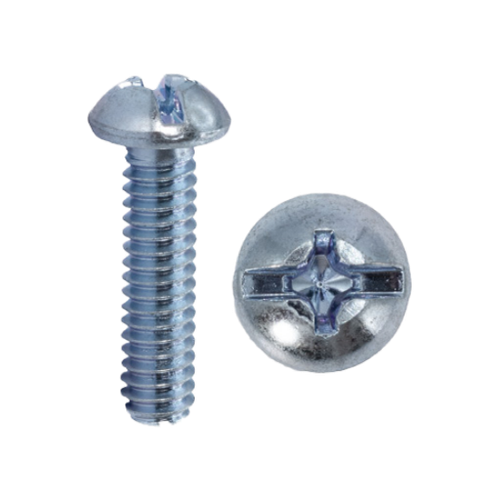 Minerallac 1/4-20 x 1/2" Round Head Machine Screws with Phillips/Slotted Combo Drive, Zinc Plated Steel, 100 Pack