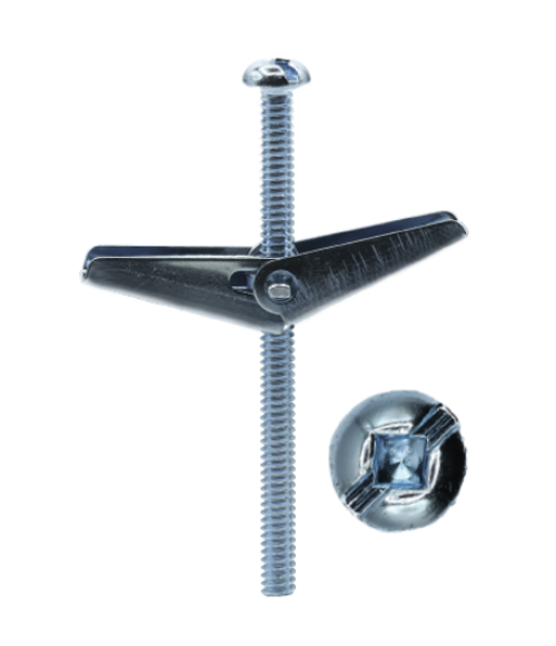 Minerallac 1/4-20 x 3" Toggle Bolts with Wings - Mushroom Head Square/Slotted Zinc Plated Steel Hollow Wall Anchors