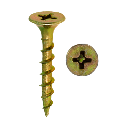 Minerallac #6 x 1-1/4" Drywall Screws with Bugle Head, Coarse Thread, Phillips Drive, Yellow Zinc Plated Steel, 100 Pack