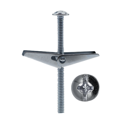 Minerallac 3/8-16 x 4" Toggle Bolts with Wings - Zinc Plated Steel Round Head Slotted Drive Hollow Wall Anchors, 100 Pack