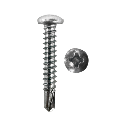 Minerallac Self-Drilling Tek Screws #10-16 x 3/4" Pan Head Phillips Drive Zinc Plated Steel, 100 Pack