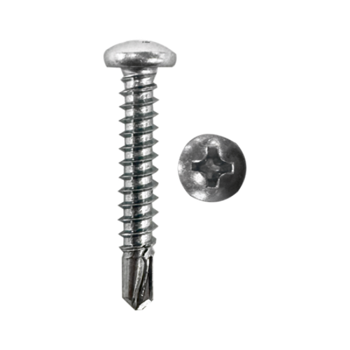 Minerallac #10-16 x 1" Self-Drilling TEK Screws with Phillips Pan Head and Zinc Plating, 100 Pack