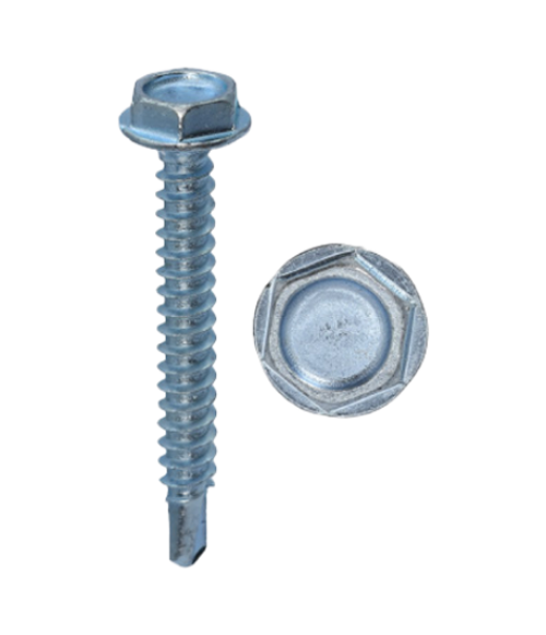 Minerallac Tek Screws #12-14 x 1-1/2" Hex Washer Head Zinc Plated Steel Fasteners
