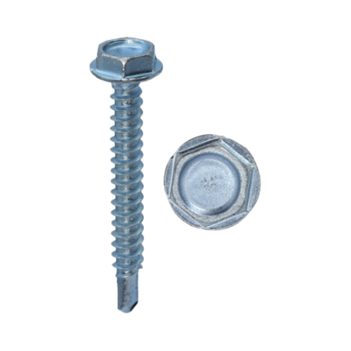 Minerallac #12-14 x 2" Tek Screws with Hex Washer Head, Zinc Plated Steel Construction, 100 Pack