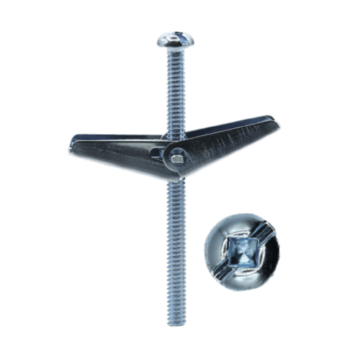 Minerallac 1/8" x 4" Toggle Bolts with Wings - Mushroom Head Square/Slotted Zinc Plated Steel Hollow Wall Anchors, 100 Pack