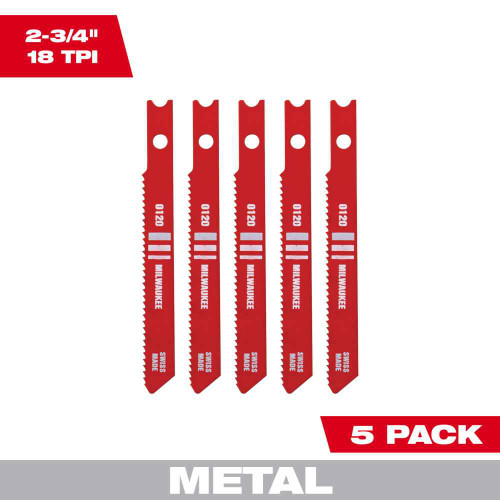 Milwaukee Tool 48-42-0120 2-3/4" 18TPI U-Shank Metal High Speed Steel Jig Saw Blades (5 PK)