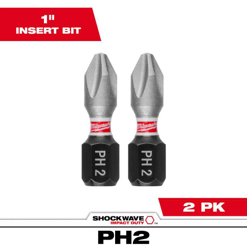 Milwaukee Tool 48-32-4412 SHOCKWAVE, Impact Duty 1" Phillips #2 Insert Bits