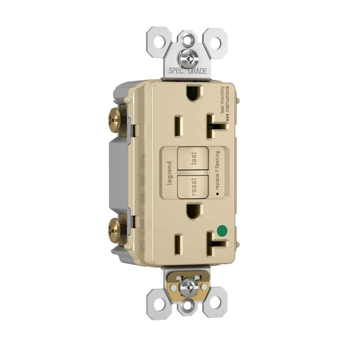 Pass & Seymour 2097HGI Hospital Grade 20A Duplex Self-Test GFCI Receptacle, Ivory