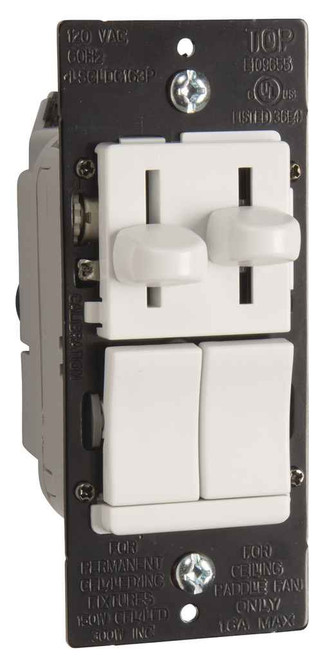 Pass & Seymour LSCLDC163PW LS Series CFL/LED/Incandescent Single Pole/3-Way Slide Dimmer with Single Pole/3-Way, 3-Speed De-Hummer Fan Control, Preset, White