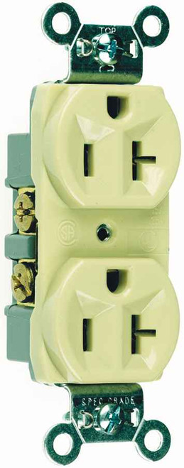 Pass & Seymour CR20I 20A 125V Commercial Spec-Grade Duplex Receptacle, Side Wire, Ivory