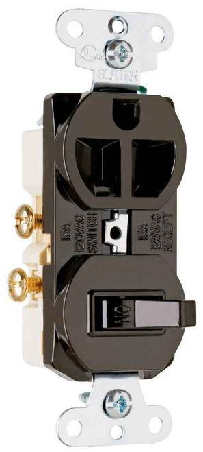 Pass & Seymour 691 15A 120V/125V Combination Single-Pole Toggle Switch and Single Receptacle, Brown