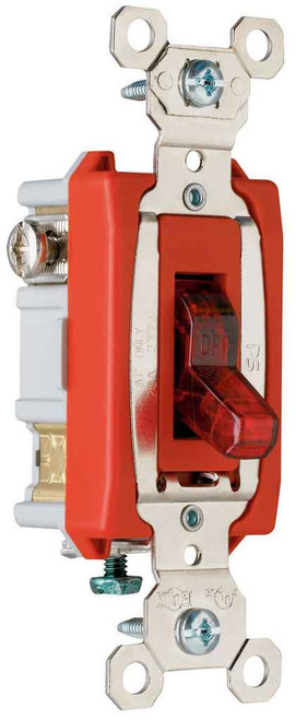 Pass & Seymour PS20AC1RPL Industrial Extra Heavy Duty Specification Grade Switch, Lighted When On, Back and Side Wire, Red