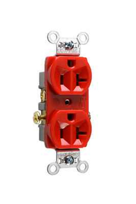 Pass & Seymour CR20RED 20A 125V Commercial Spec-Grade Duplex Receptacle, Side Wire, Red
