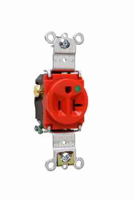 Pass & Seymour 8301RED 20A 125V Heavy Duty Hospital-Grade Single Receptacle, Back and Side Wire, Red