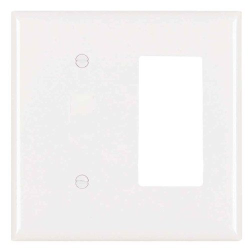Pass & Seymour SP1426W 2-Gang Thermoset Wall Plate, 1 Blank, 1 Decorator, White