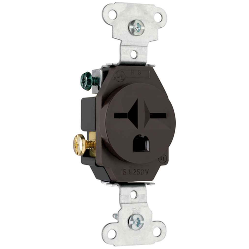 Pass & Seymour 5651 Heavy Duty Spec-Grade Single Receptacle, 15A 250V, Brown