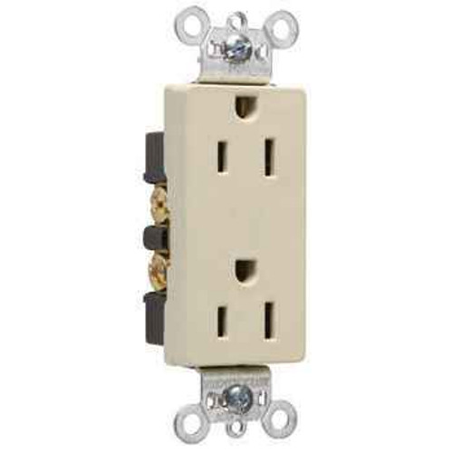 Pass & Seymour 26252I 15A 125V Heavy Duty Spec-Grade Decorator Duplex Receptacle, Back and Side Wire, Ivory