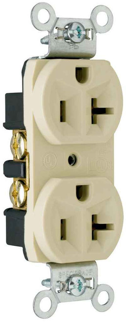 Pass & Seymour CRB5362I 20A 125V Commercial Spec-Grade Duplex Receptacle, Back and Side Wire, Ivory