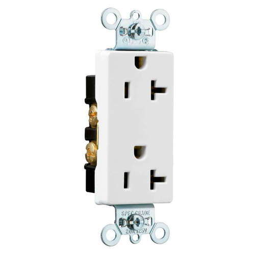 Pass & Seymour 26342W 20A 125V Heavy-Duty Spec-Grade Decorator Duplex Receptacle, Back & Side Wire, White