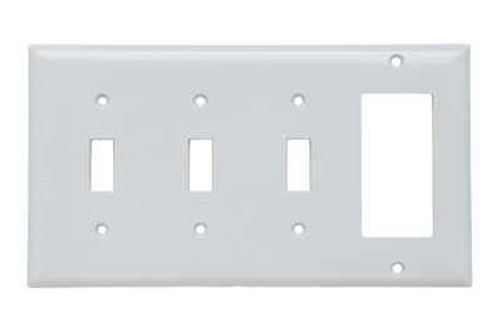 Pass & Seymour SP326W Combination Openings, 3 Toggle Switch and 1 Decorator, Four Gang, White