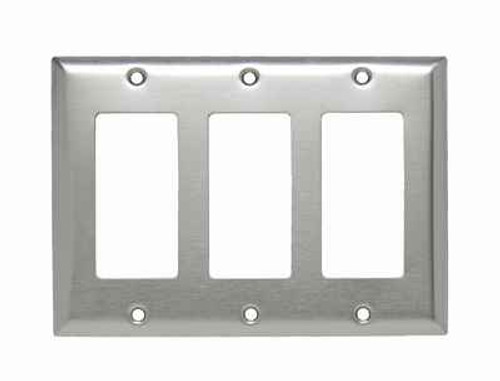 Pass & Seymour SS263 3-Gang 302/304 Stainless Steel Wall Plate, 3 Decorator Openings