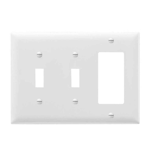 Pass & Seymour TP226W Combination Openings, 2 Toggle Switch and 1 Decorator, Three Gang, White