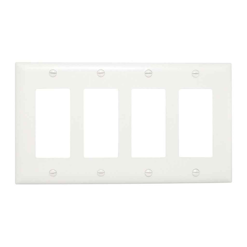 Pass & Seymour TP264W TradeMaster 4-Gang Decorator Wallplate, Nylon, White