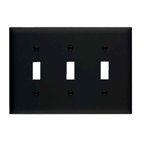 Pass & Seymour TP3BK TradeMaster 3-Gang Nylon Wall Plate, 3 Toggle Switch Openings, Black