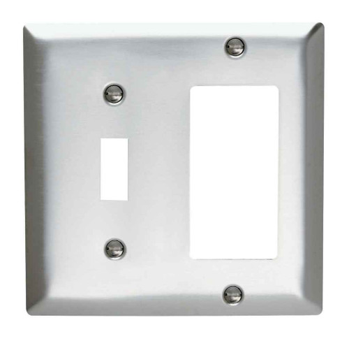 Pass & Seymour SS126 Combination Openings, 1 Toggle Switch and 1 Decorator, Two Gang, 302/304 Stainless Steel