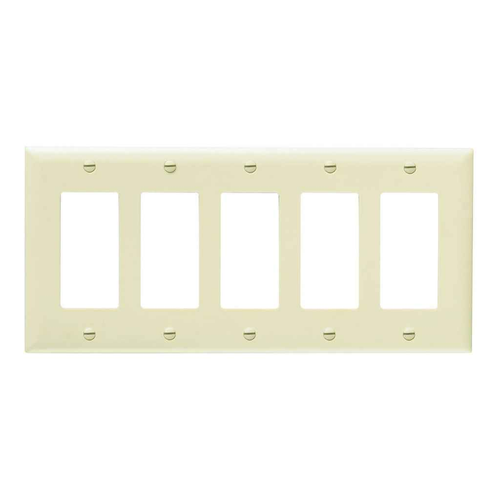 Pass & Seymour TP265W TradeMaster 5-Gang Nylon Wall Plate, White, 5 Decorator Openings