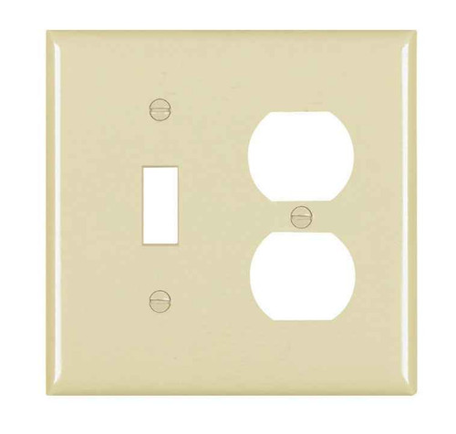 Pass & Seymour TP18I TradeMaster 2-Gang Nylon Wall Plate, 1 Toggle Switch Opening, 1 Duplex Receptacle Opening, Ivory