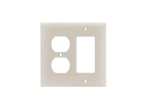 Pass & Seymour TP826LA TradeMaster 2-Gang Nylon Wall Plate, 1 Duplex Receptacle Opening, 1 Decorator Opening, Light Almond