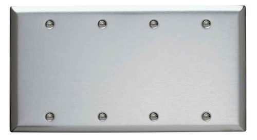 Pass & Seymour SS43 4-Gang 302/304 Stainless Steel Wall Plate, Blank, Box Mounted