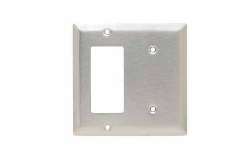 Pass & Seymour SS1426 2-Gang 302/304 Stainless Steel Wall Plate, 1 Blank and 1 Decorator