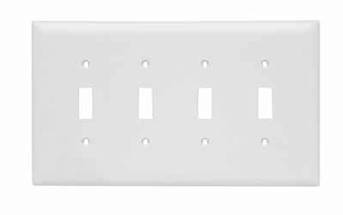 Pass & Seymour TPJ4W TradeMaster Jumbo 4-Gang Nylon Wall Plate, 4 Toggle Switch Openings, White