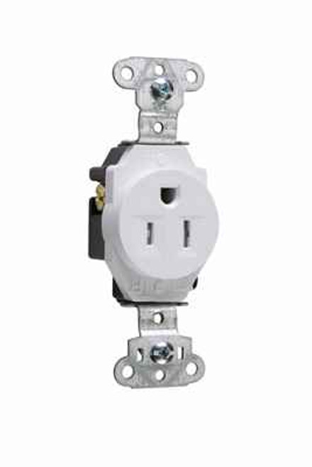 Pass & Seymour TR5251W 15A 125V Construction Spec-Grade Tamper-Resistant Single Receptacle, Back and Side Wire, White
