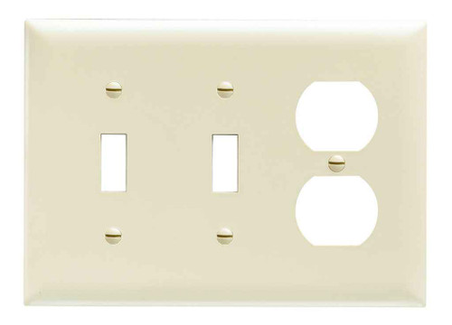 Pass & Seymour TP28LA TradeMaster 3-Gang Nylon Wall Plate, 2 Toggle Switch Openings, 1 Duplex Receptacle Opening, Light Almond