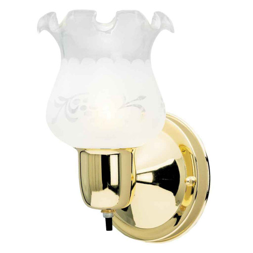 Westinghouse Electric 6660100 Westinghouse One-Light Interior Wall Fixture with On/Off Switch, Polished Brass Finish with Frosted Etched Grape Design Glass