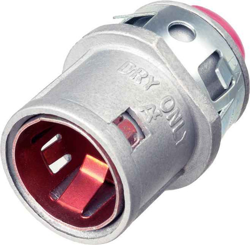Arlington Industries 400AST Zinc die-cast, 1/2" Knockout MC cable connector snaps quickly on to the conduit with an internal spring steel clip and then snaps into knockout with external spring steel clip, no tools required. Concrete tight when taped.