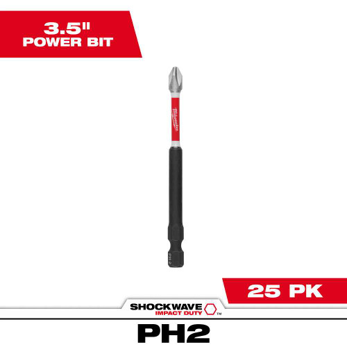 Milwaukee Tool 48-32-4791 SHOCKWAVE, Impact Duty 3-1/2, Phillips #2 Power Bits Bulk 25