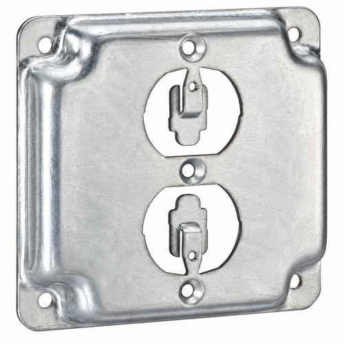 Topaz Lighting C3454 4" Square Industrial Surface Cover with Duplex Receptacle, Galvanized Steel