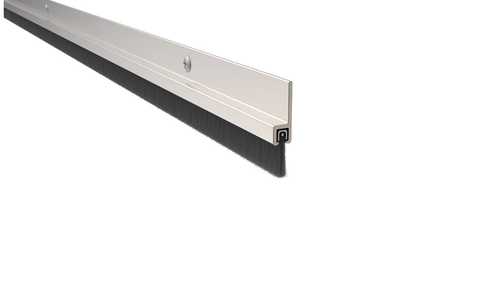 Pemko 18050 180° Aluminum Retainers, Brush Gasketing in Clear Anodized Aluminum, 36" Length, 3/4" Height with 3/8" Gray Nylon Brush Insert