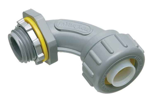 Arlington Industries NMLT9050 Non Metallic 90 degree connector for use with non metallic liquid tight conduit type B only. 1/2" Trade Size.