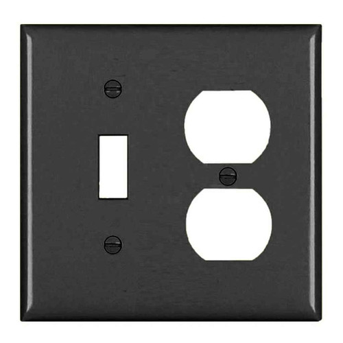 Pass & Seymour TP18BK TradeMaster® 2-Gang Nylon Wall Plate, 1 Toggle Switch Opening, 1 Duplex Receptacle Opening, Black