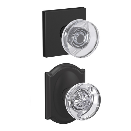 Schlage FC21 - Dawes Glass Knob x Hobson Glass Knob Passage and Privacy Lock