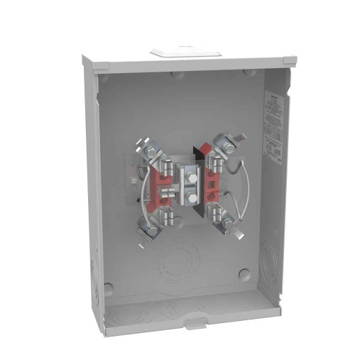 Milbank U8173 200A 1-Phase Ringless Meter Socket - Small Closing Plate, Horn Bypass with 7/8-inch Barrel Lock Provision, interior view showing meter jaw and terminal assembly