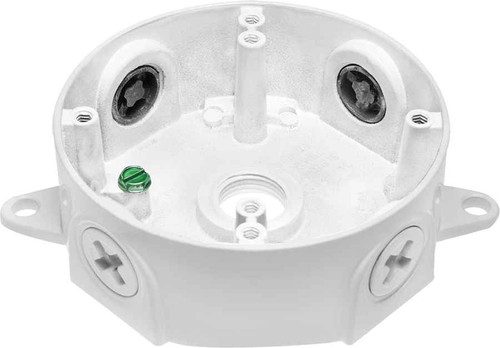 RAB Weatherproof Round Junction Box (1/2" or 3/4" Conduit Entry, Multiple Finishes, No Cover)