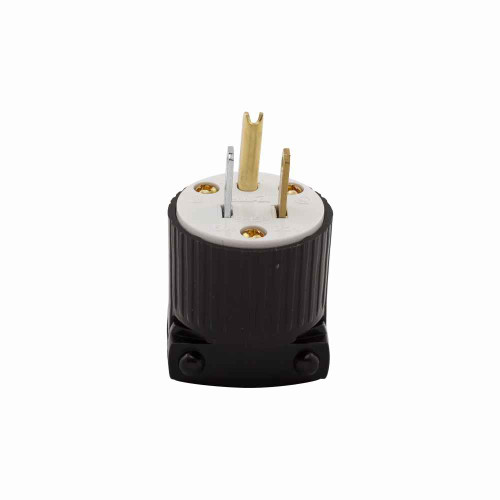 Eaton Arrow Hart ultra grip straight blade plug, #18-12 AWG, 15A, Industrial, 125V, Back wire, Black and white, Brass, Nylon, 5-15P, Two-pole, three-wire, grounding, Screw, 0.33-0.66", Thermoplastic, Polycarbonate, Core pack
