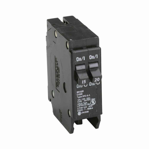 Eaton Thermal Magnetic Circuit Breaker Single-Pole Duplex - One 1-inch (25.4 mm) Space 120/120 10 kAIC, 10 per shelf carton