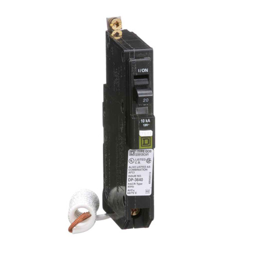 Schneider Mini Circuit Breaker, QO, 20A, 1 Pole, 120VAC, 10kA, Bolt On, Combo ARC Fault
